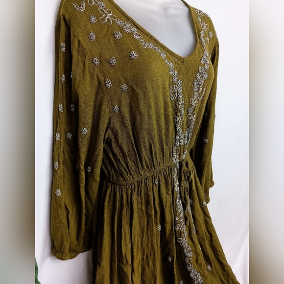 WORLD MARKET Olive Dress with Floral Embroidery Victorian,Cottage(#820) - Picture 6 of 8